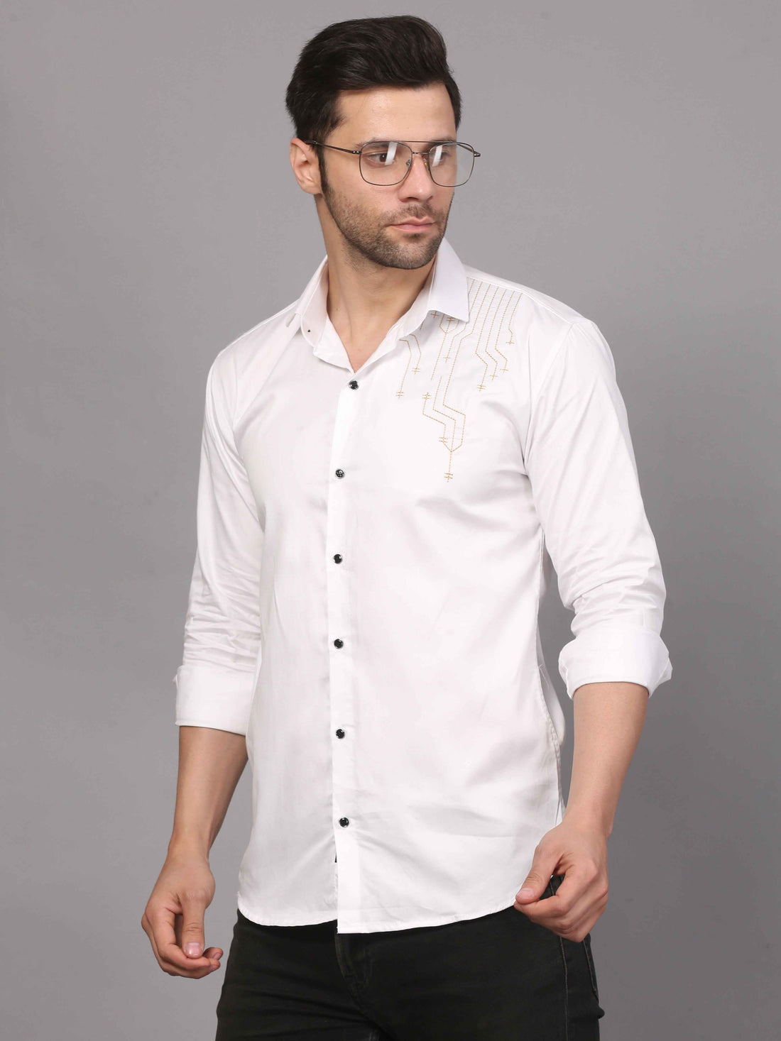 White Embroidered Shirt - Geometric Design 1
