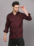 Wine Embroidered Shirt – Geometric Elegance 3