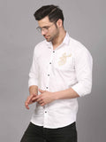 White Shirt with Golden Deer Motif - Embroidery Shirt 3