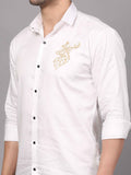 White Shirt with Golden Deer Motif - Embroidery Shirt 4
