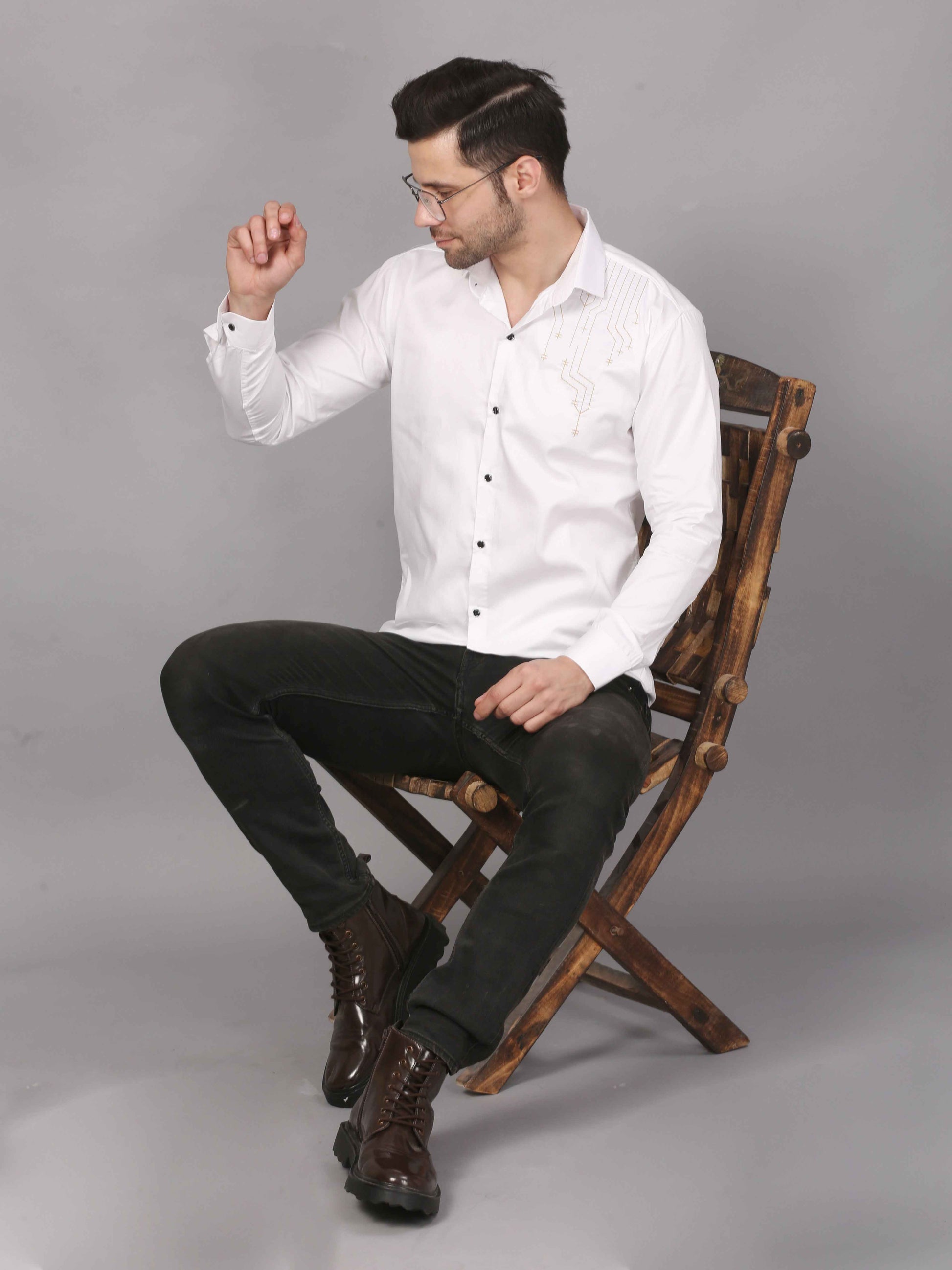 White Embroidered Shirt - Geometric Design 3