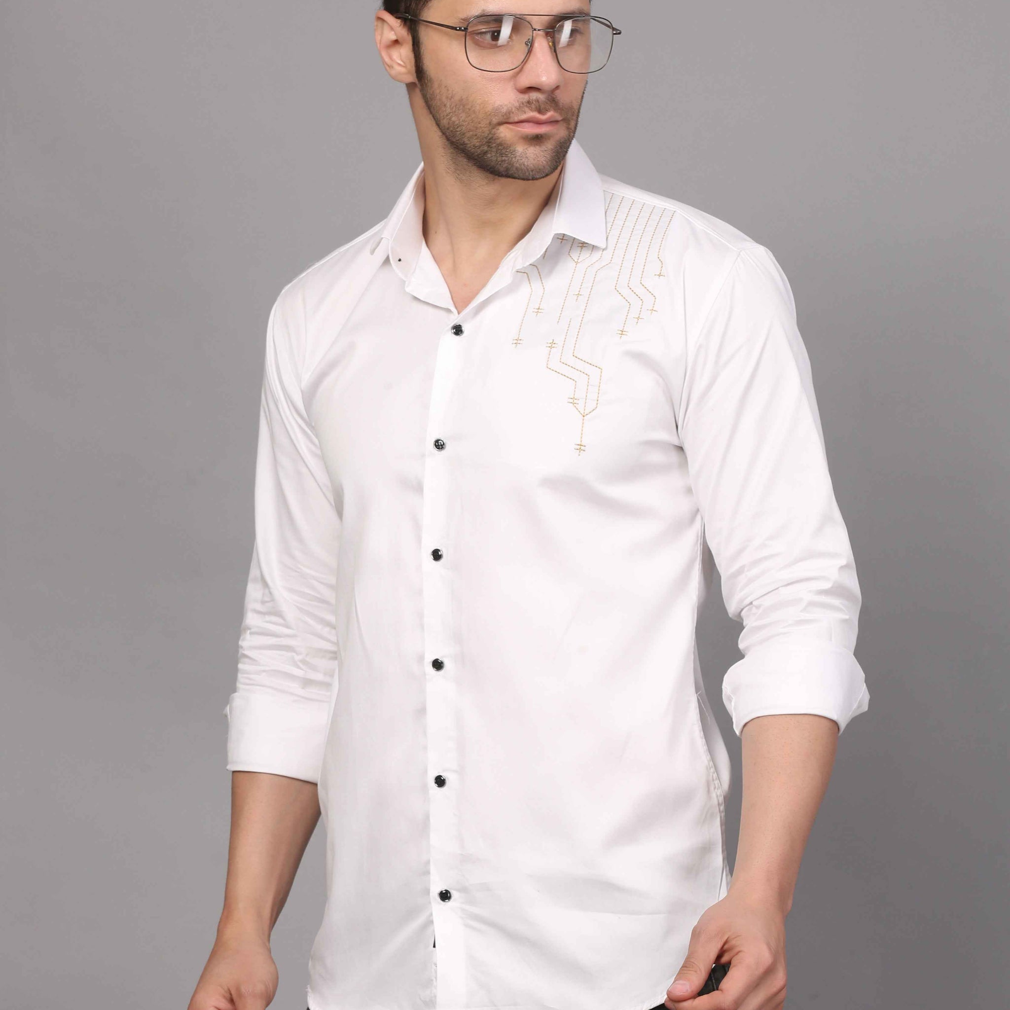 White Embroidered Shirt - Geometric Design 1