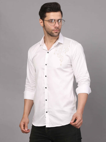 White Embroidered Shirt - Geometric Design 1