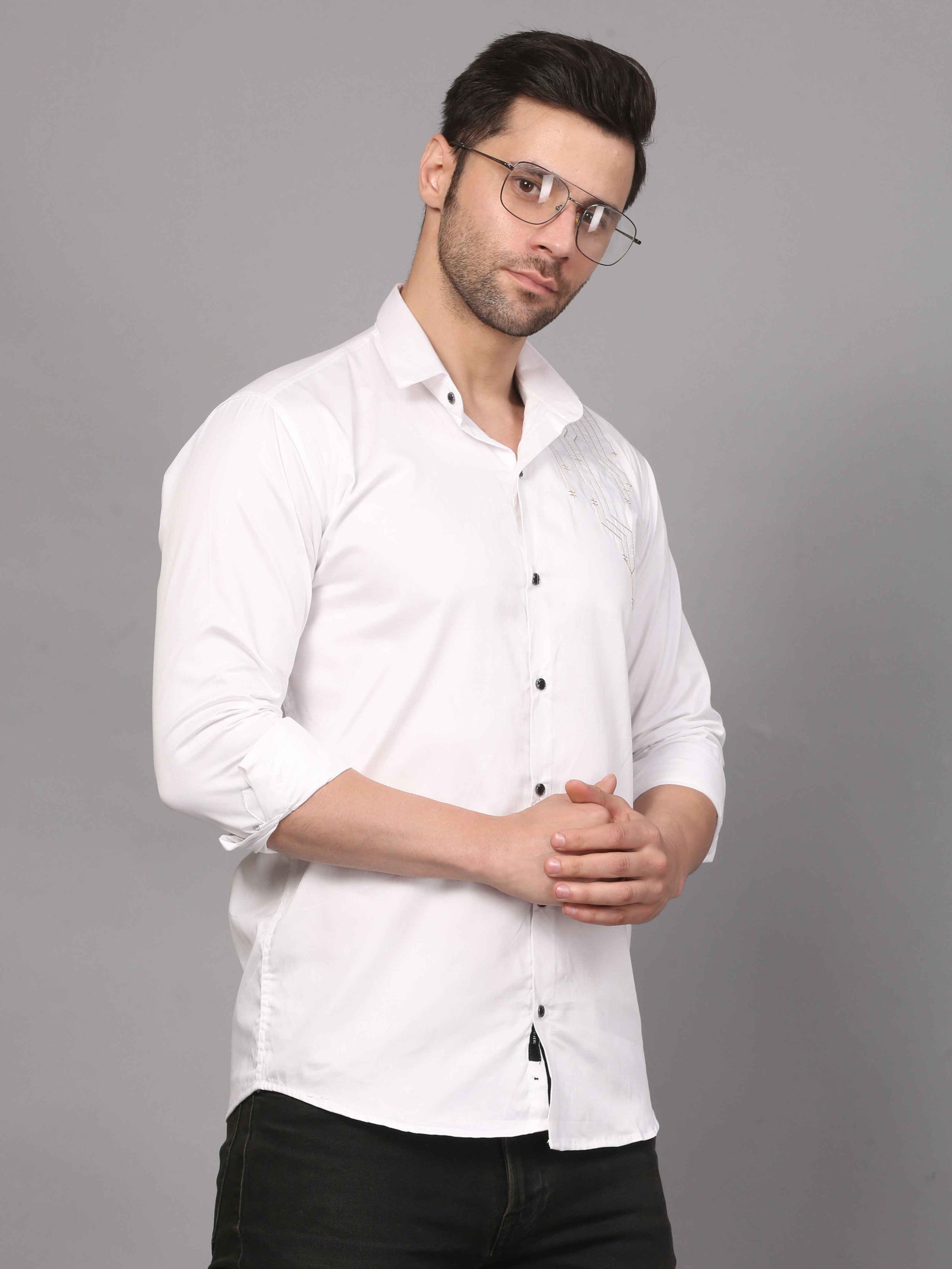 White Embroidered Shirt - Geometric Design 4