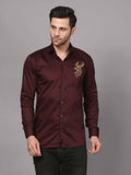Wine Embroidered Shirt – Striking Deer Motif 1