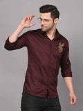 Wine Embroidered Shirt – Striking Deer Motif 3