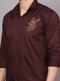 Wine Embroidered Shirt – Striking Deer Motif 4