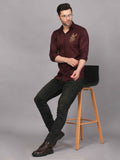 Wine Embroidered Shirt – Striking Deer Motif 6