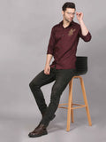 Wine Embroidered Shirt – Striking Deer Motif 7