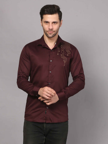 Wine Embroidered Shirt – Geometric Elegance 1