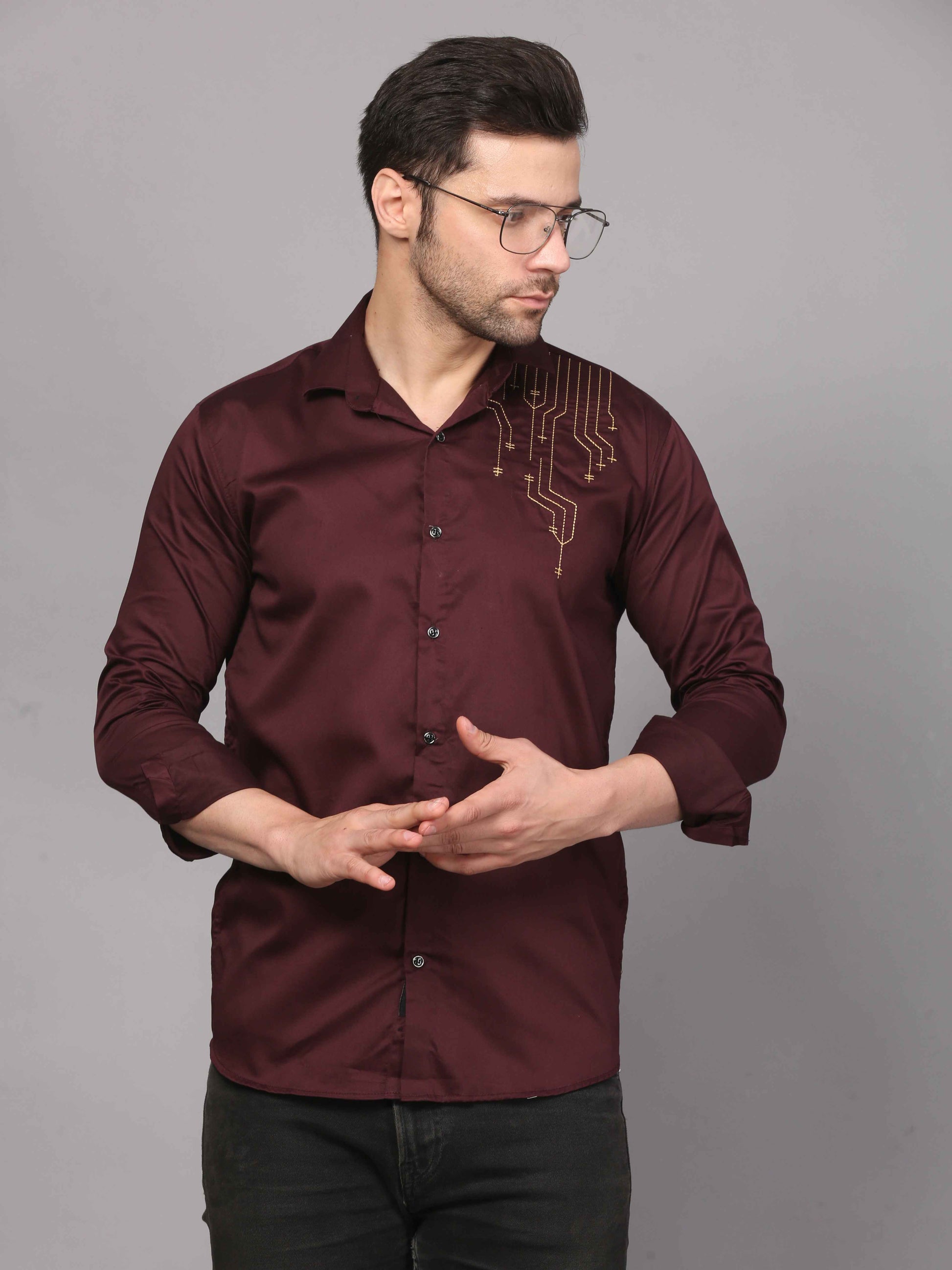 Wine Embroidered Shirt – Geometric Elegance 2