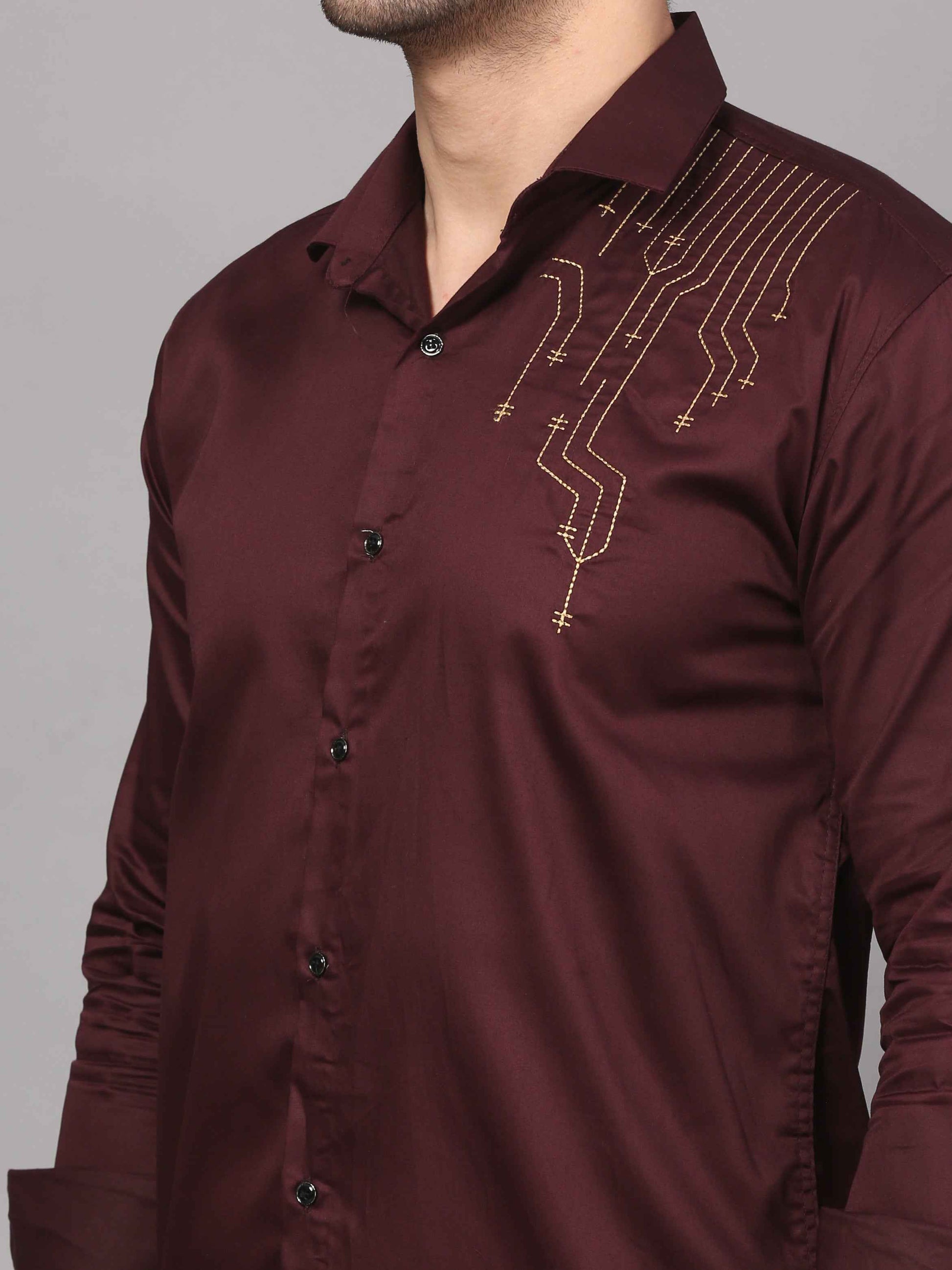 Wine Embroidered Shirt – Geometric Elegance 4