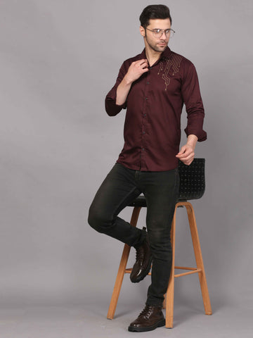 Wine Embroidered Shirt – Geometric Elegance 6