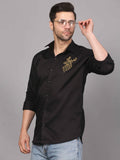 Black Embroidery Shirt – Deer Motif Design 3