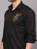 Black Embroidery Shirt – Deer Motif Design 4
