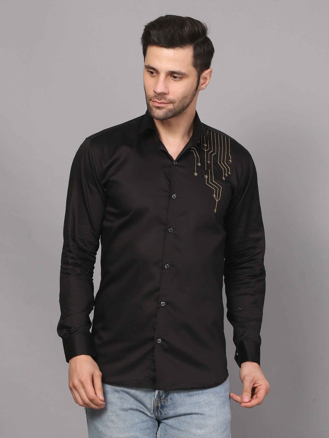 Black Shirt – Circuit Motif Embroidery 1