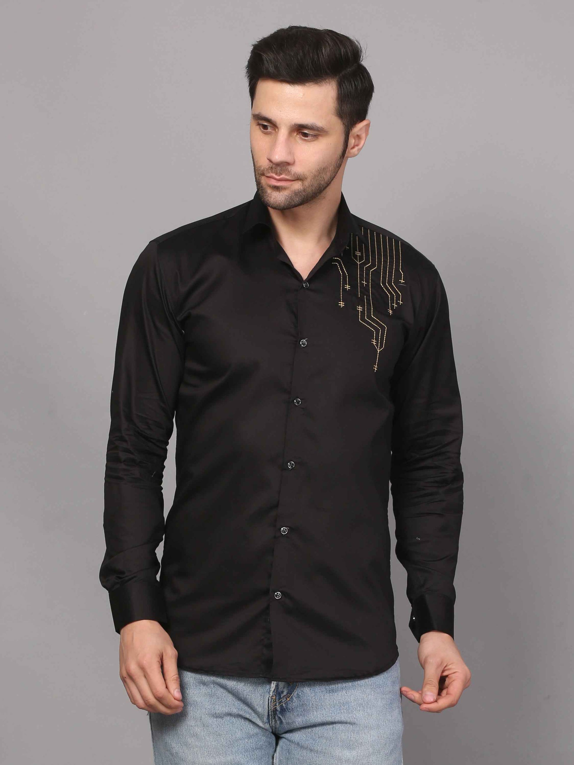 Black Shirt – Circuit Motif Embroidery 2