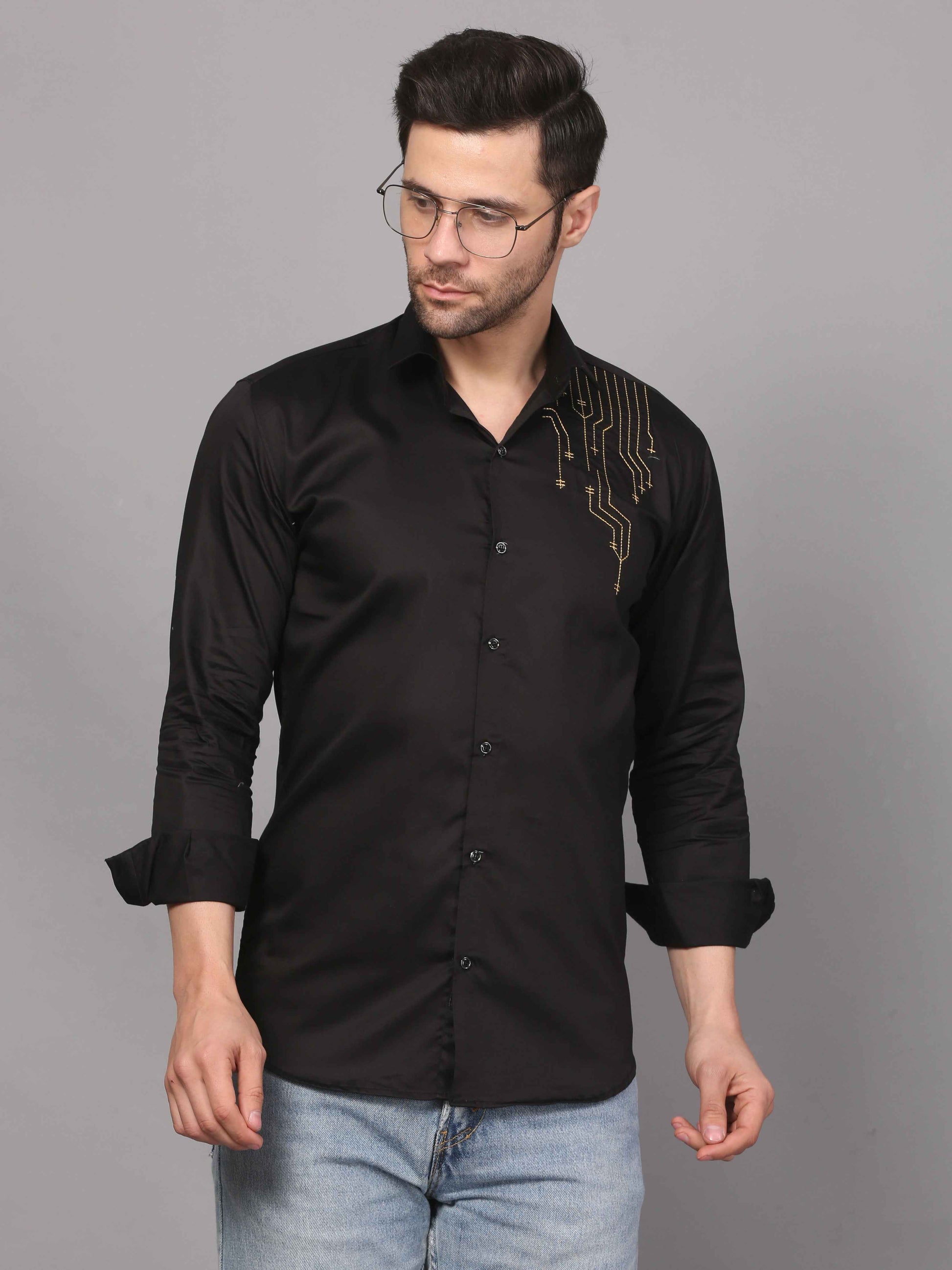 Black Shirt – Circuit Motif Embroidery 3