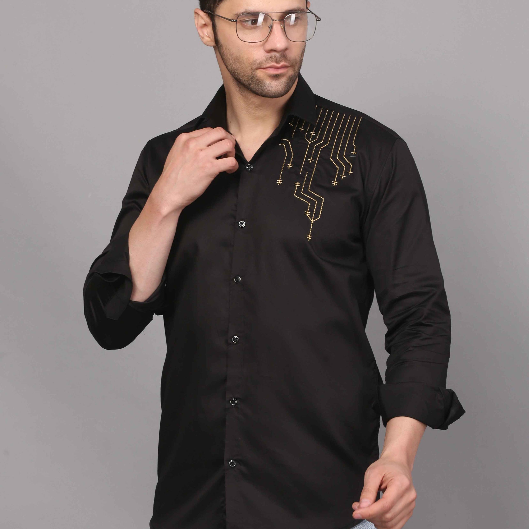 Black Shirt – Circuit Motif Embroidery 4