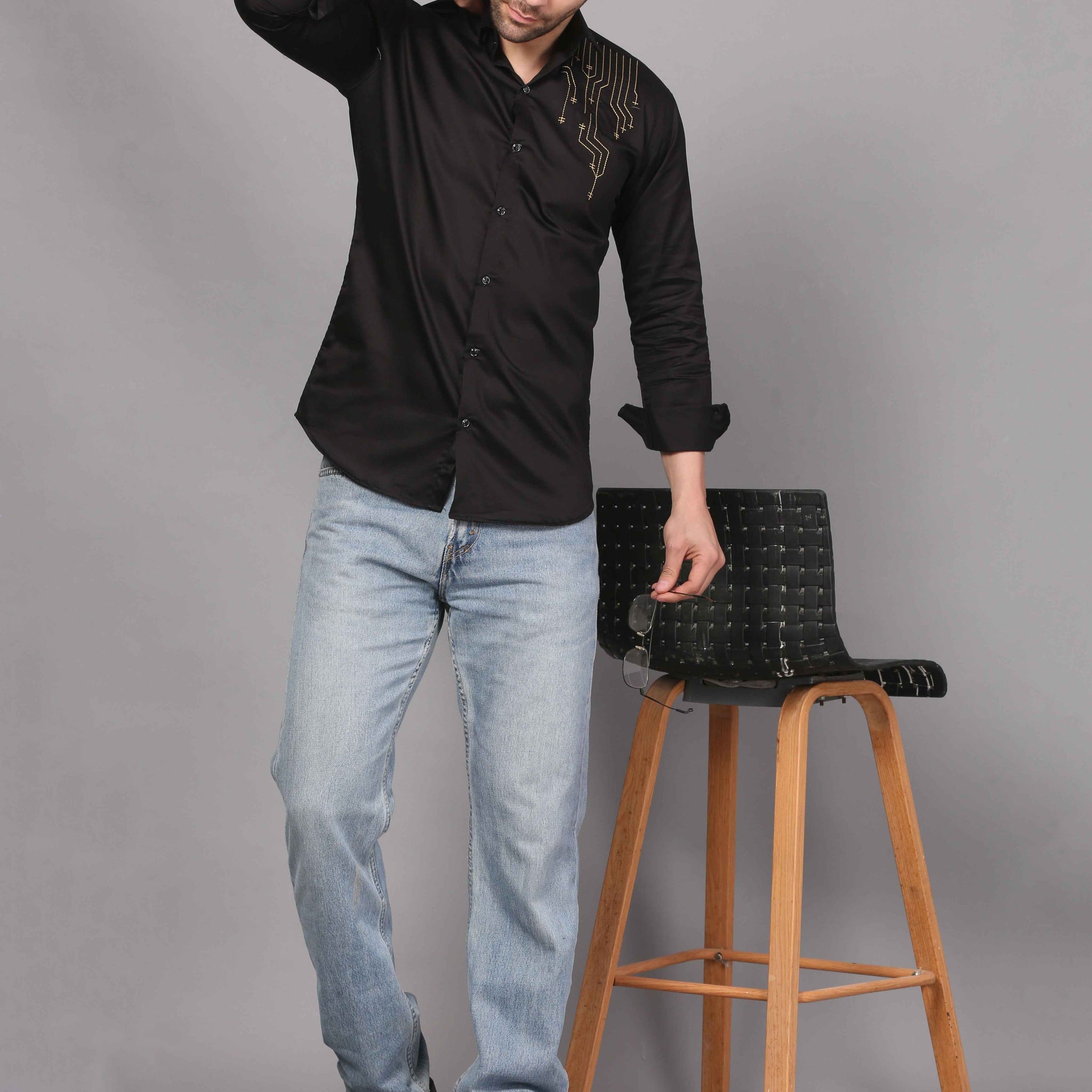 Black Shirt – Circuit Motif Embroidery 1