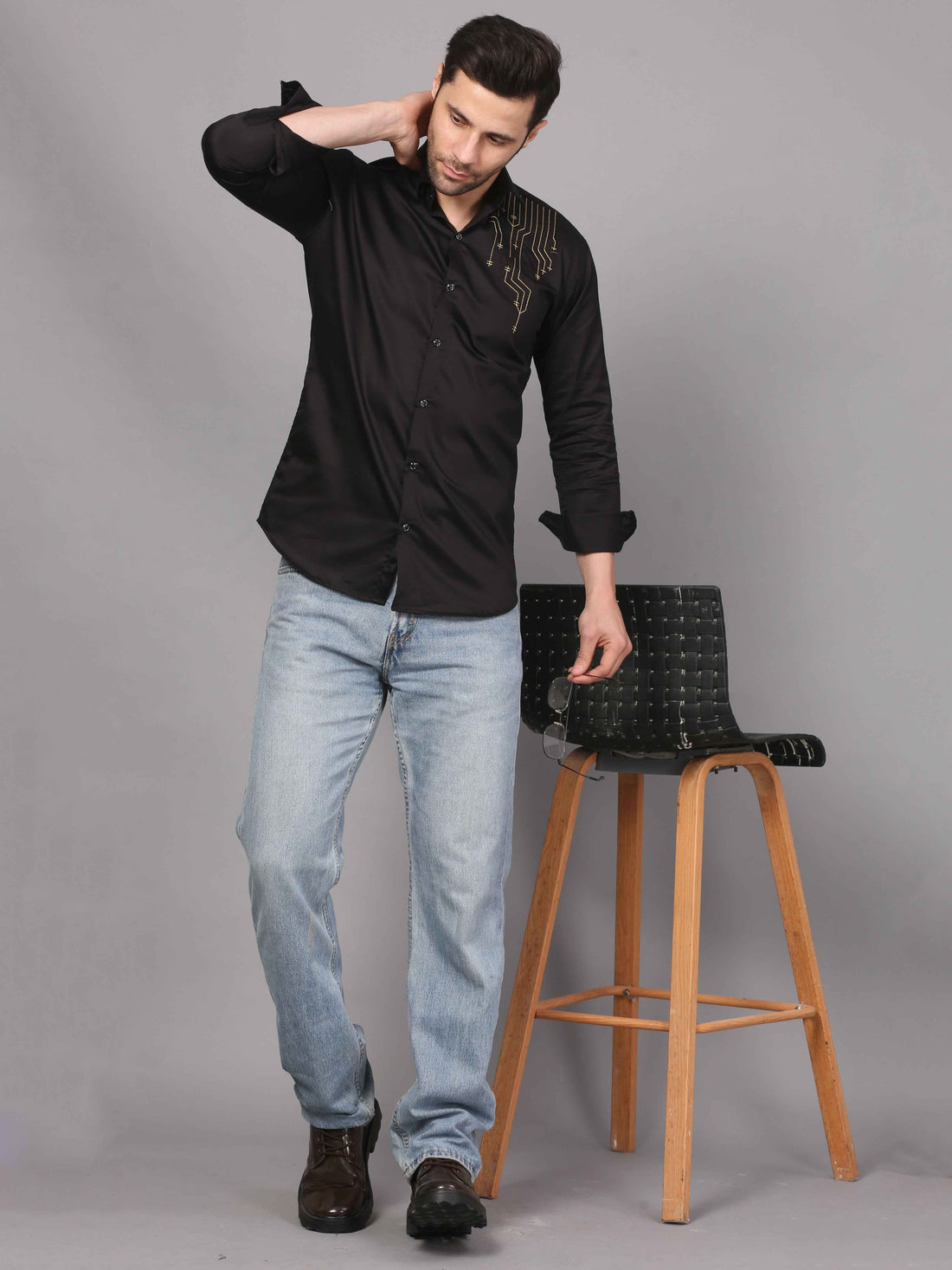 Black Shirt – Circuit Motif Embroidery 1