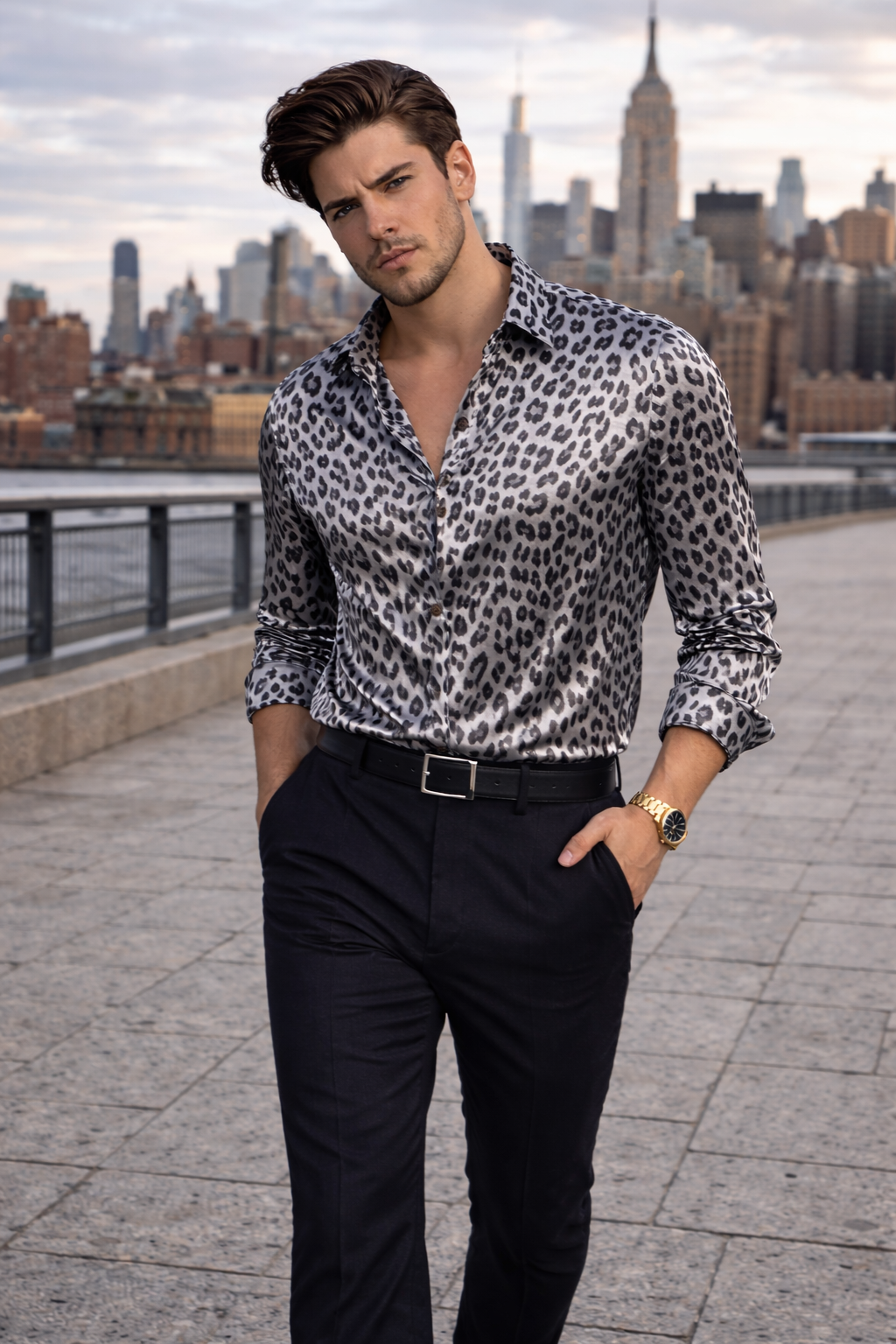 Grey Leopard Print Shirt