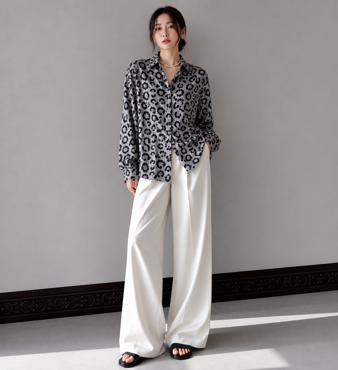 Grey leopard Print Shirt